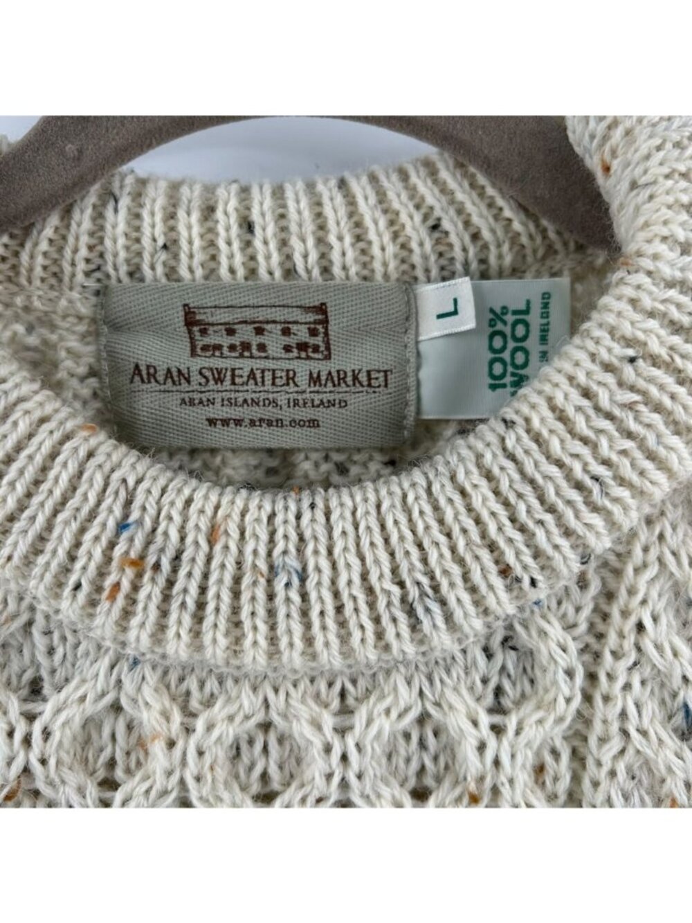 Aran Sweater Market Women's L Cream 100% Wool Crew Fisherman Chunky Cable Knit - Picture 13 of 14